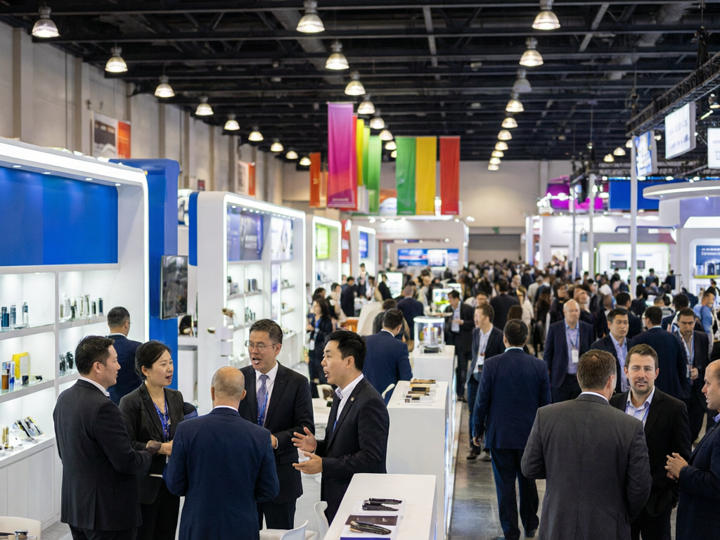 国际贸易展会现场展位与买家洽谈